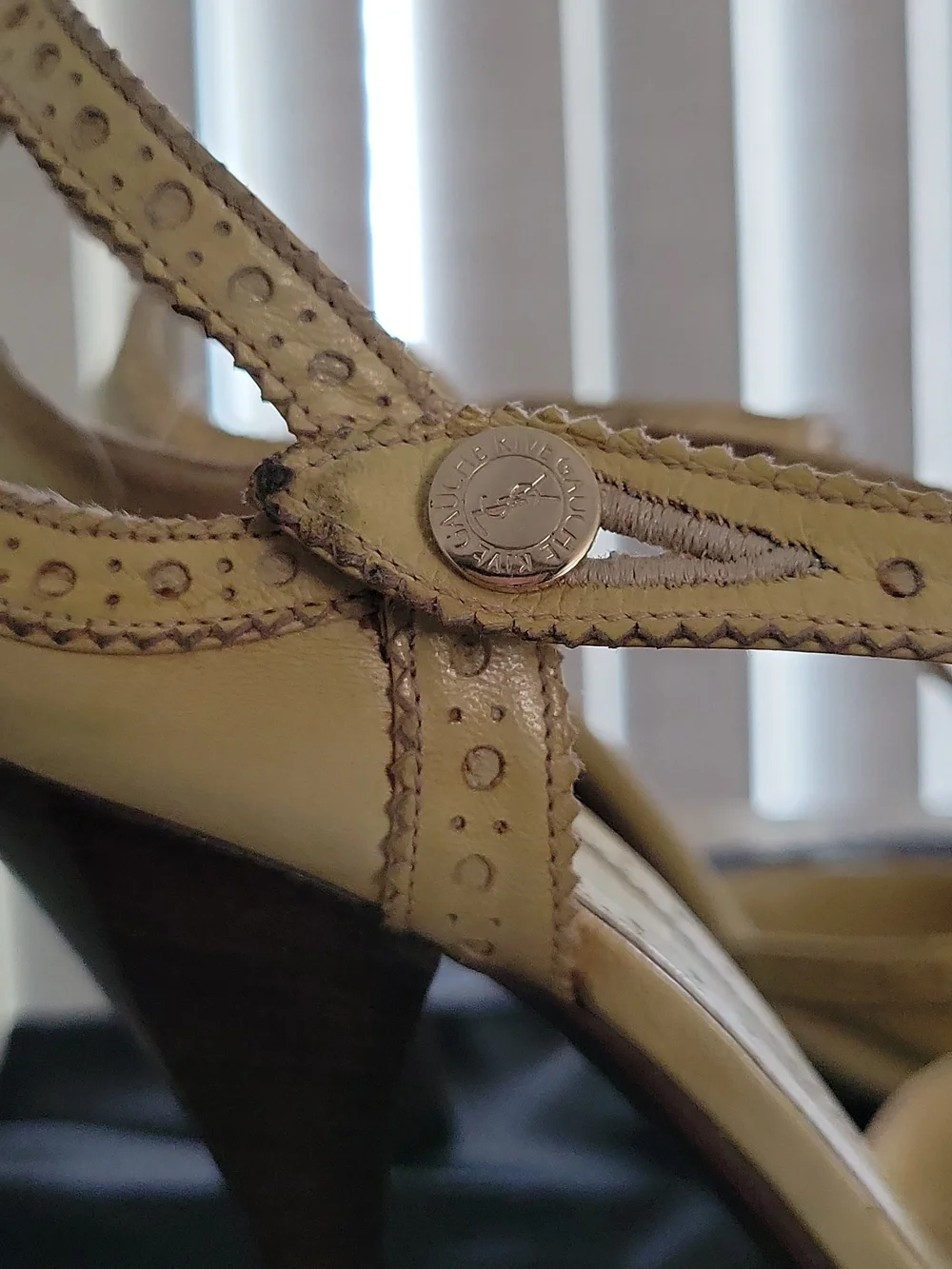YSL T-Strap Pointed Toe Heels in Light Yellow